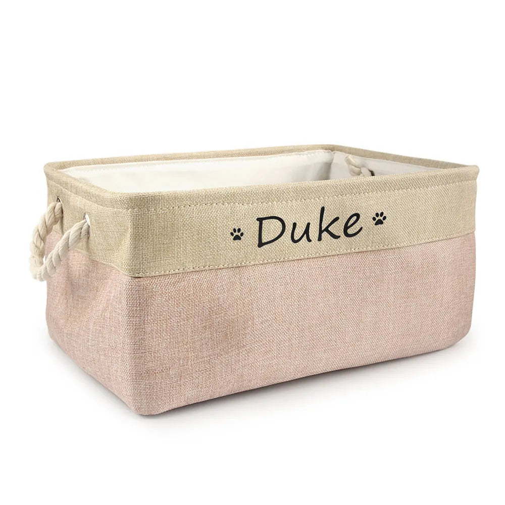 Personalized Pet Storage Basket: Custom Name Print for Dogs & Cats