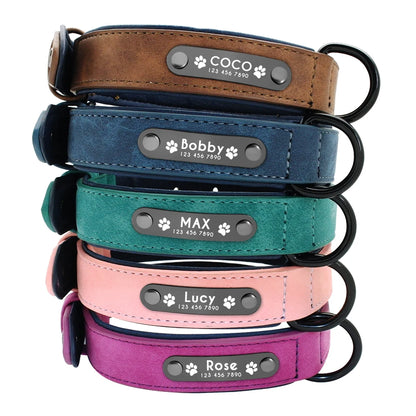 Personalized Leather Dog Collar: Custom Engraved Name ID Tag for Small, Medium & Large Dogs