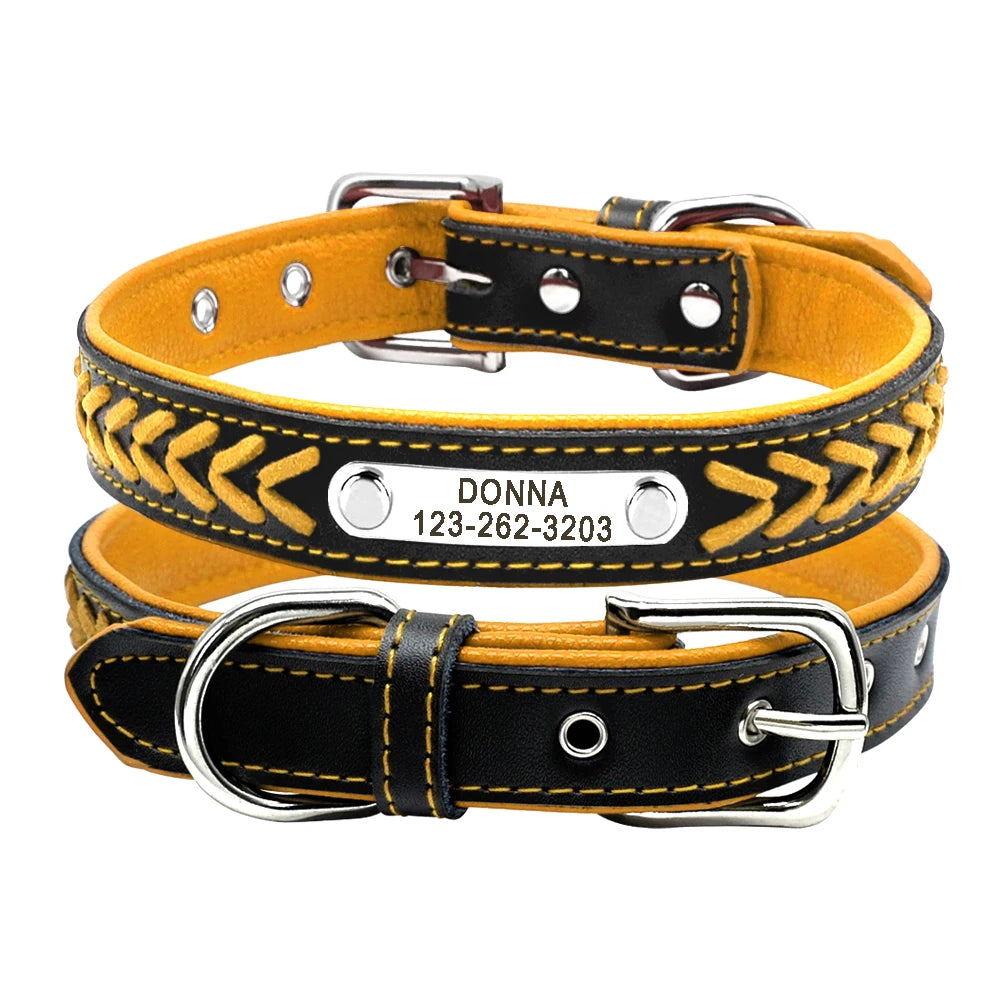 Custom Engraved Leather ID Collar - Durable & Stylish for Small & Medium Pets