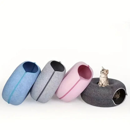 Detachable Felt Cat Tunnel Bed: Round Donut Nest for All Seasons