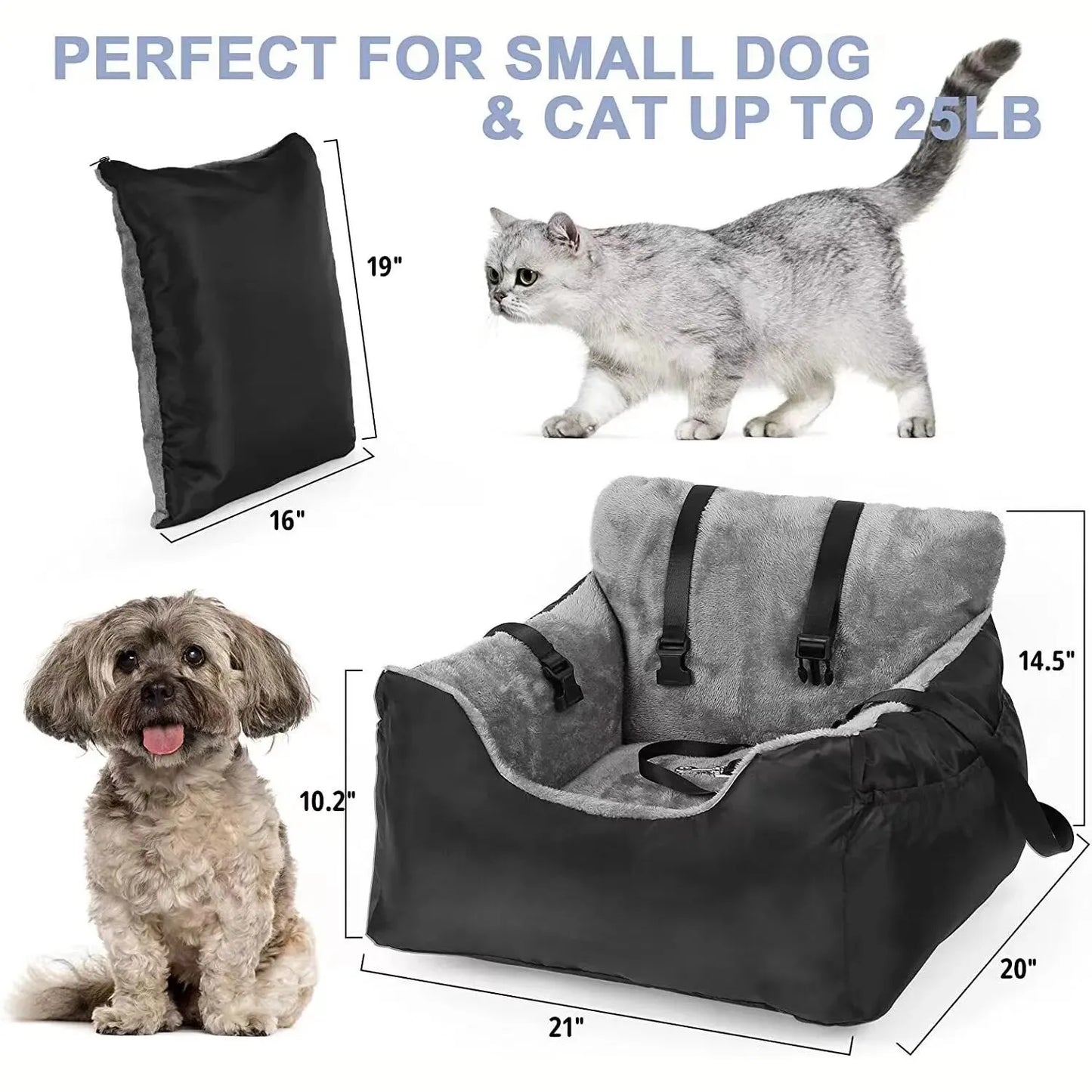 Washable & Detachable Dog Car Seat with Booster and Bed Function