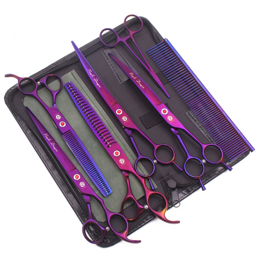 Purple Dragon 8" Professional Dog Grooming Thinning Shears & Comb