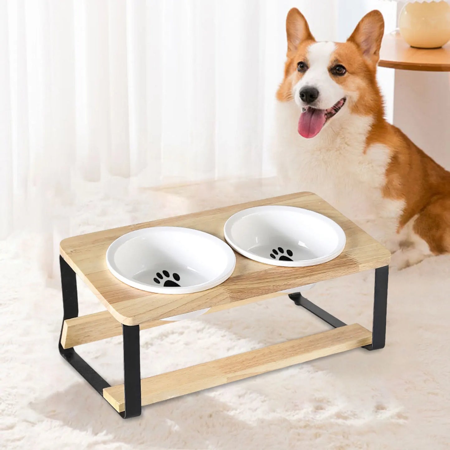 Elevated Cat Bowls with Bamboo Stand - Lightweight & Easy to Clean