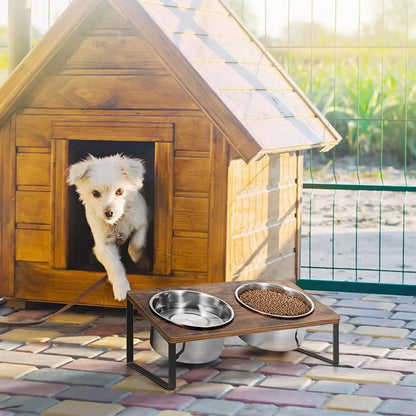 Elevated Wooden Pet Bowl with Double Compartments - Durable & Stylish