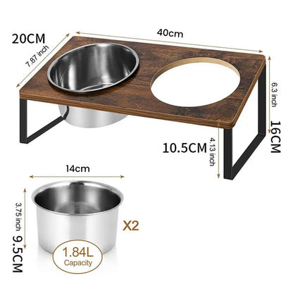 Elevated Wooden Pet Bowl with Double Compartments - Durable & Stylish