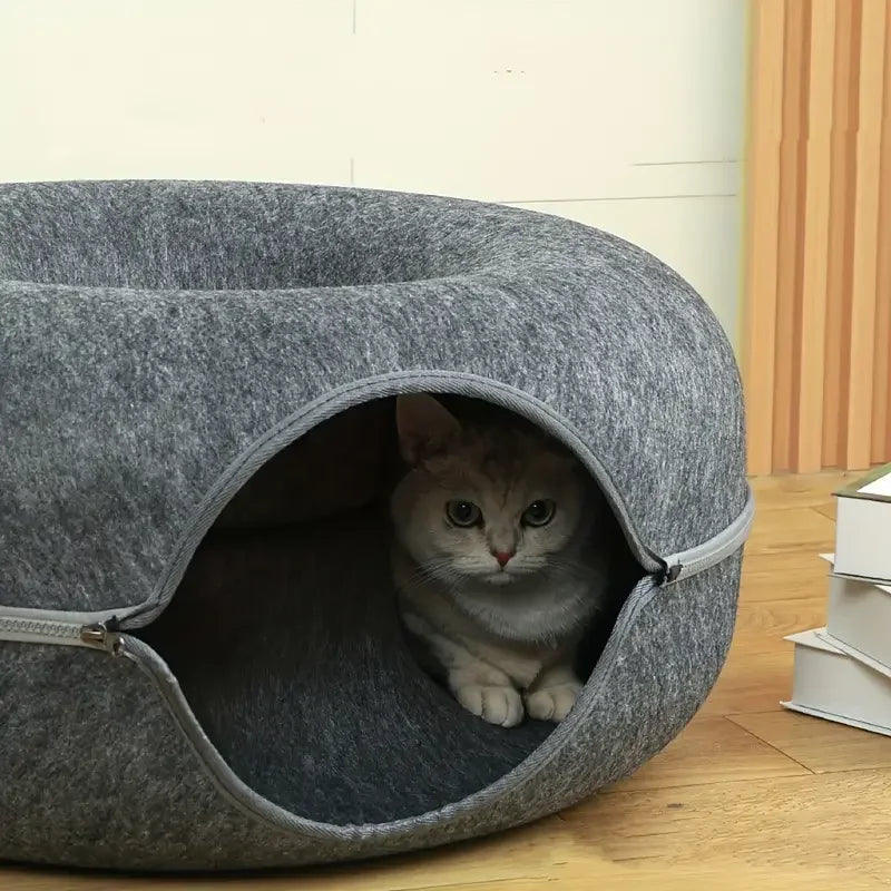 Detachable Felt Cat Tunnel Bed: Round Donut Nest for All Seasons