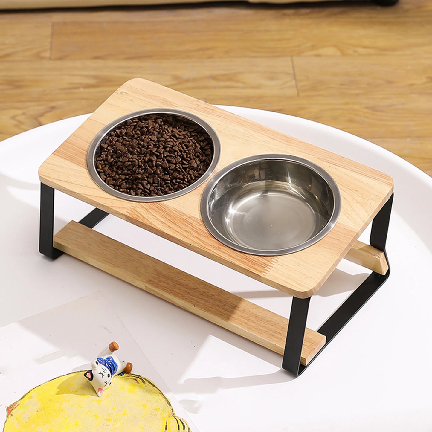 Elevated Cat Bowls with Bamboo Stand - Lightweight & Easy to Clean