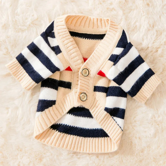 Striped Knitted Dog & Cat Sweater: Warm Winter Cardigan for Small Pets