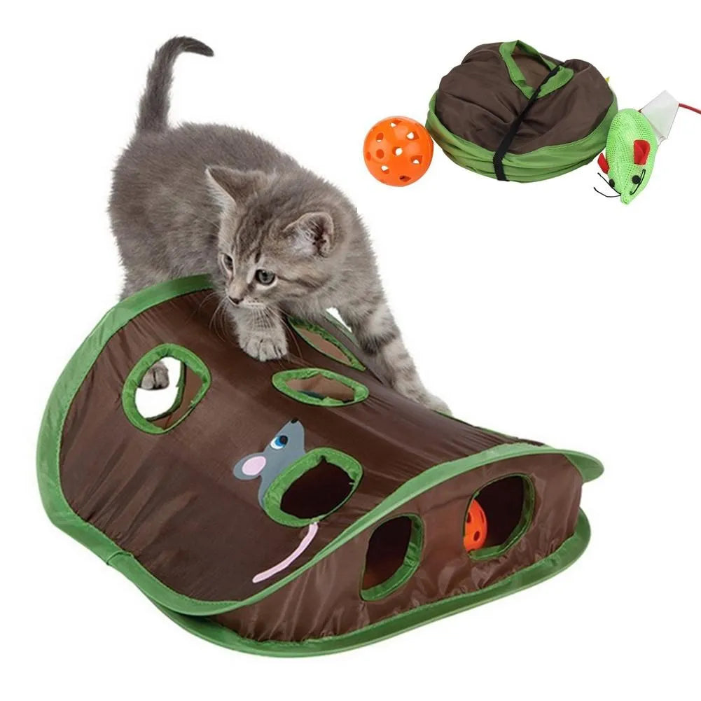 Interactive Cat Tunnel Toy: 9-Hole Hide and Seek Mouse Hunt Game