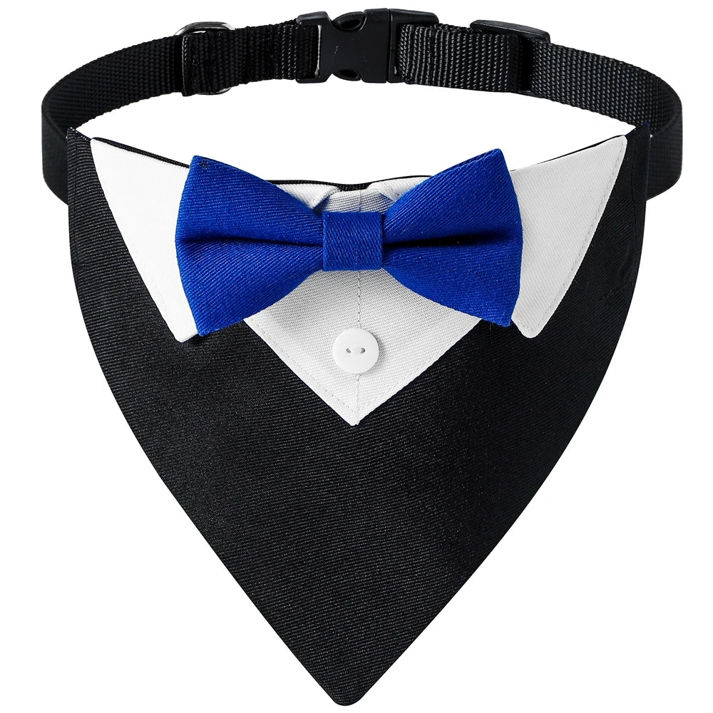 Stylish Bow Tie Dog Collar with Tuxedo Bandana - Perfect for Weddings & Parties