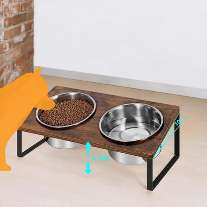 Elevated Wooden Pet Bowl with Double Compartments - Durable & Stylish