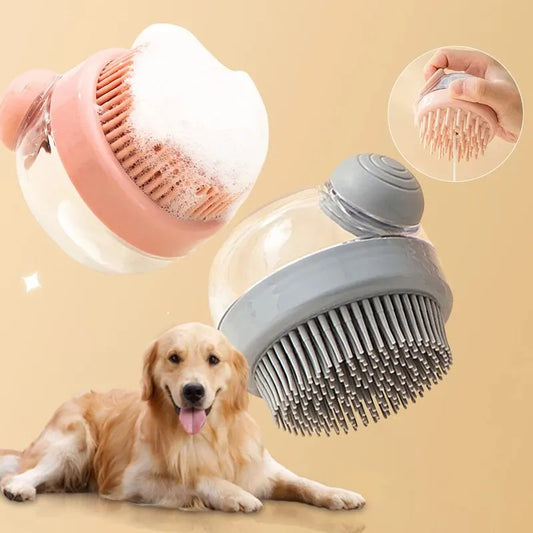 Soft Silicone Pet Bath Brush with Shampoo Dispenser - Gentle Massage