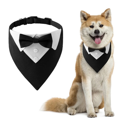 Stylish Bow Tie Dog Collar with Tuxedo Bandana - Perfect for Weddings & Parties