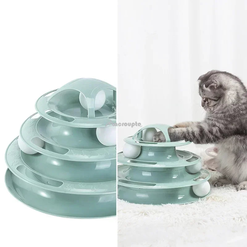 Multi-Level Cat Tower Toy: Interactive Track with Amusement Plate & Tunnel