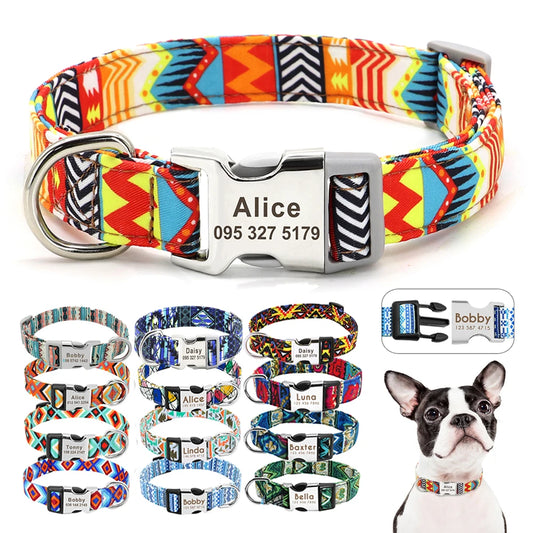 Adjustable Nylon Pet Collar with Engraved ID Tag