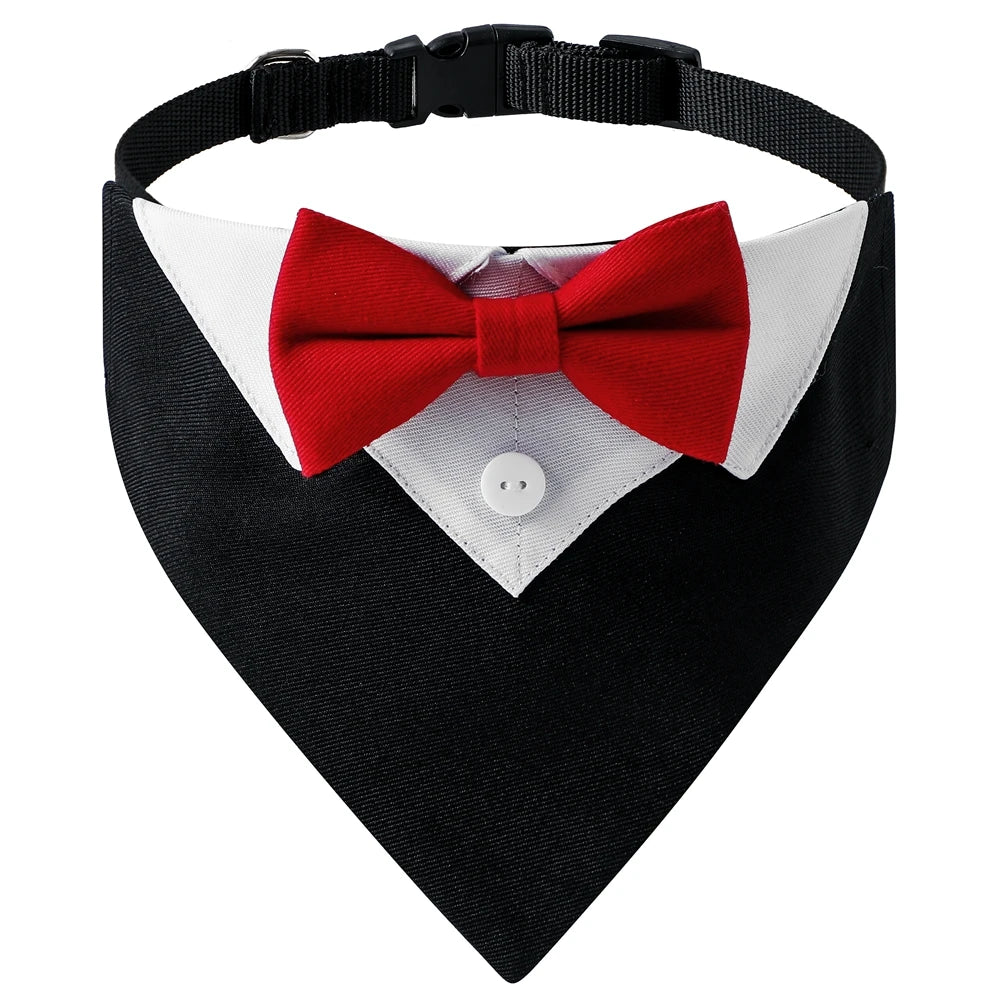 Stylish Bow Tie Dog Collar with Tuxedo Bandana - Perfect for Weddings & Parties