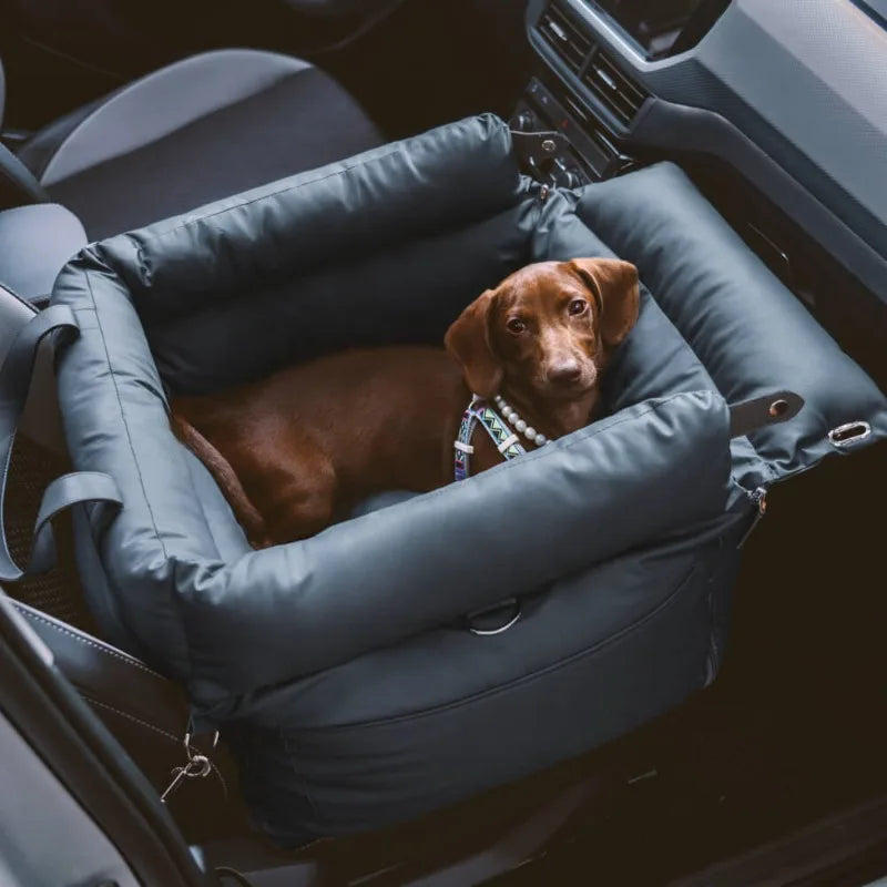 Vintage Denim Dog Car Seat with Safety Buckle & Adjustable Lanyard