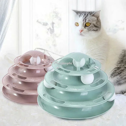 Multi-Level Cat Tower Toy: Interactive Track with Amusement Plate & Tunnel