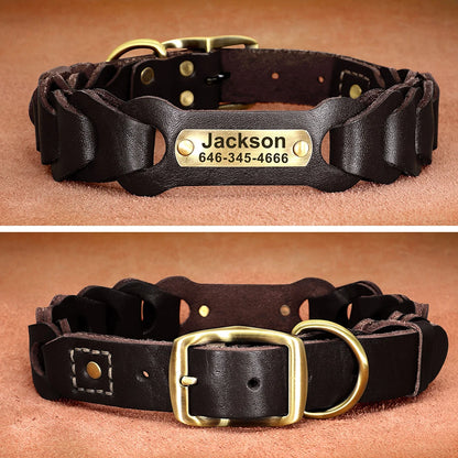 Custom Engraved Genuine Leather Collar for Medium & Large Dogs