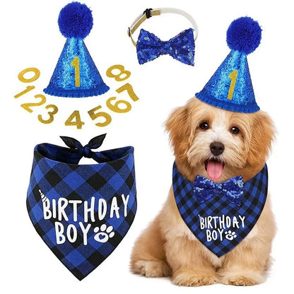 Pet Birthday Party Hat, Scarf & Bow Tie Set