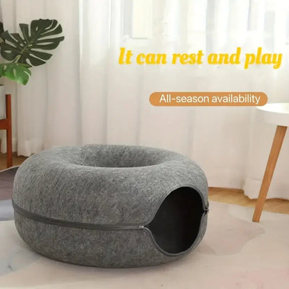 Detachable Felt Cat Tunnel Bed: Round Donut Nest for All Seasons