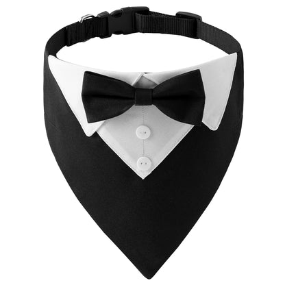 Stylish Bow Tie Dog Collar with Tuxedo Bandana - Perfect for Weddings & Parties