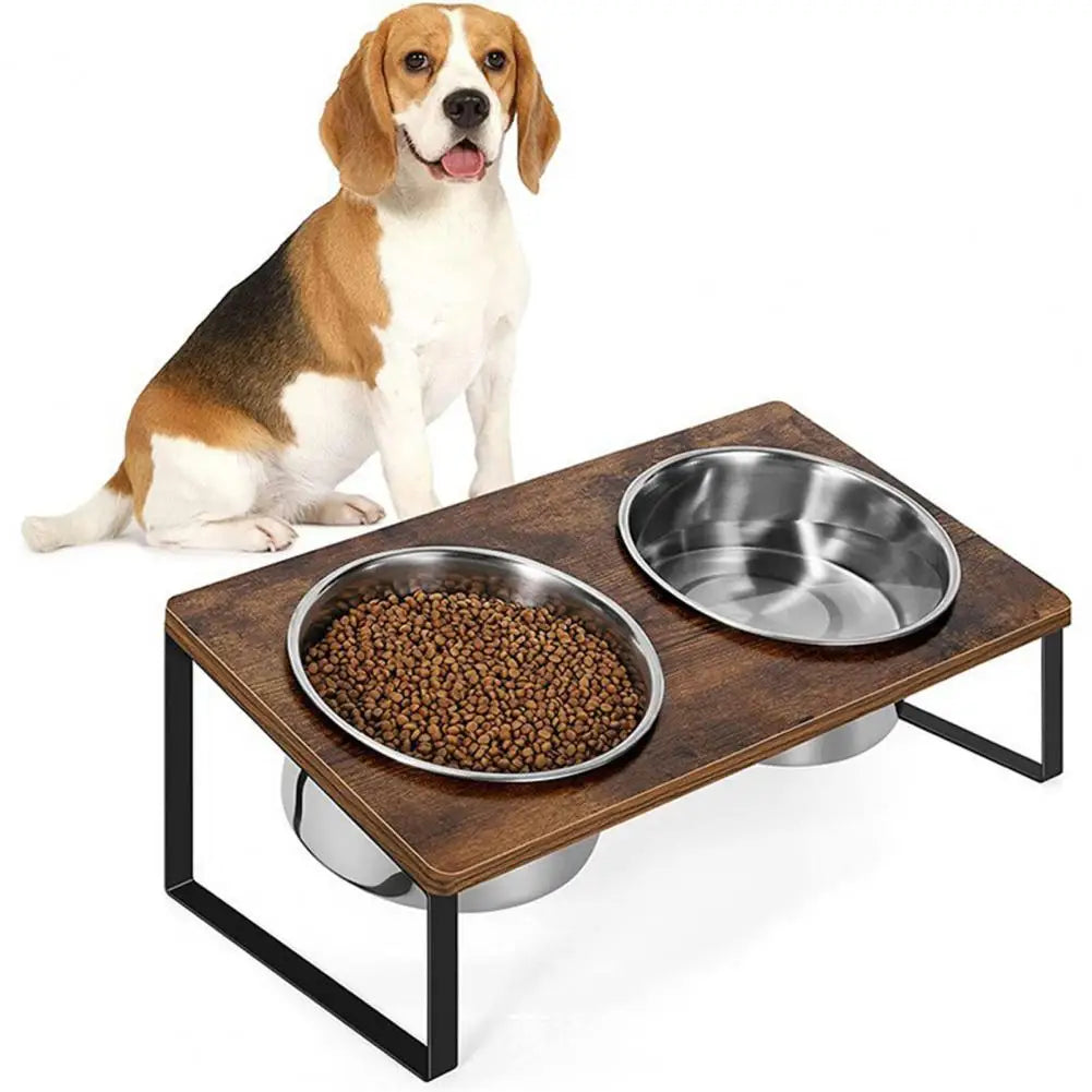 Elevated Wooden Pet Bowl with Double Compartments - Durable & Stylish