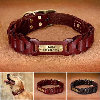 Custom Engraved Genuine Leather Collar for Medium & Large Dogs