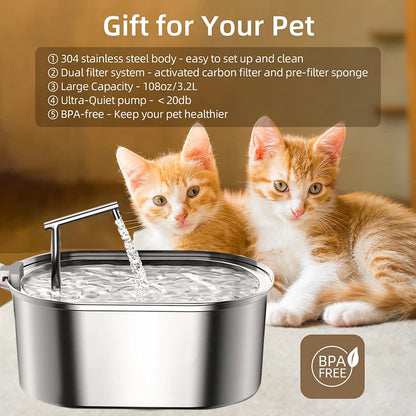 3.2L Stainless Steel Automatic Pet Water Fountain