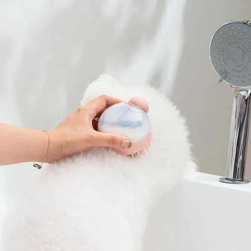 Soft Silicone Pet Bath Brush with Shampoo Dispenser - Gentle Massage