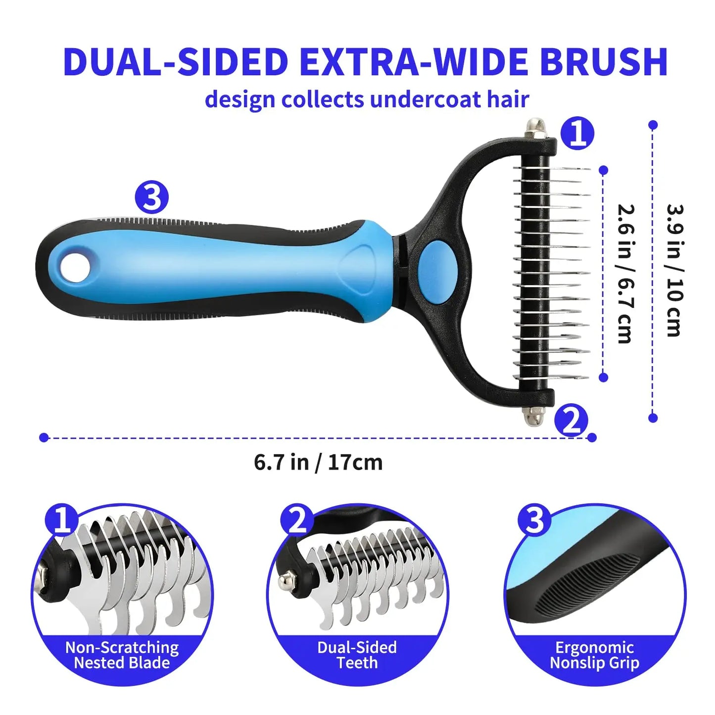 Professional Pet Deshedding Brush & Dematting Comb for Dogs & Cats