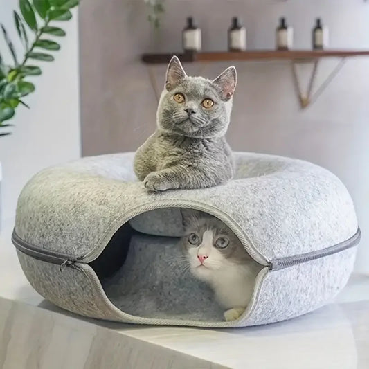 Detachable Felt Cat Tunnel Bed: Round Donut Nest for All Seasons