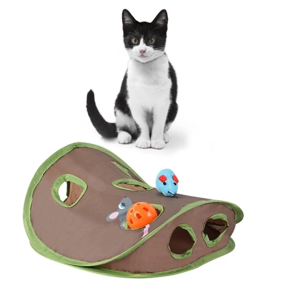 Interactive Cat Tunnel Toy: 9-Hole Hide and Seek Mouse Hunt Game