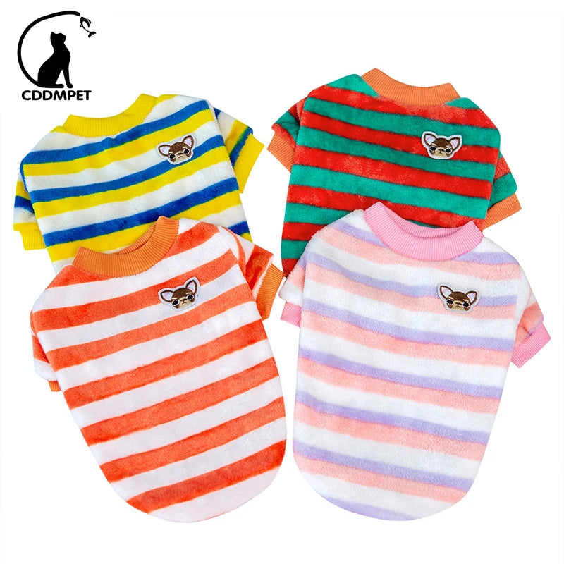 Rainbow Striped Fleece Dog & Cat Vest: Winter Clothes for Small Breeds