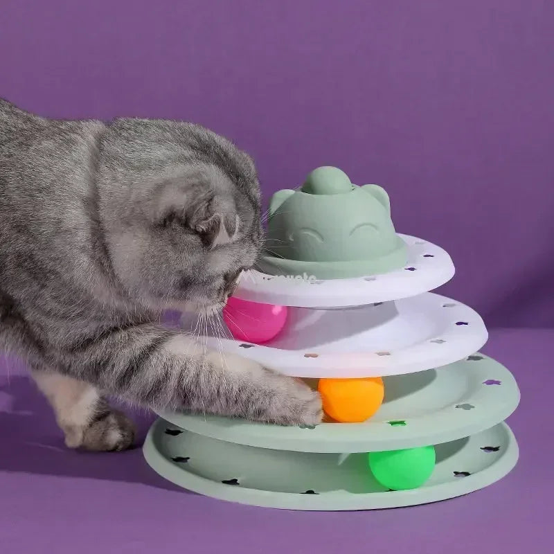 Multi-Level Cat Tower Toy: Interactive Track with Amusement Plate & Tunnel