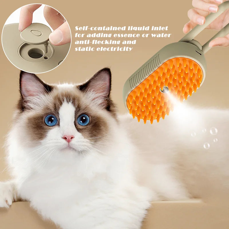 3-in-1 Electric Pet Brush with Steam, Massage & Hair Removal