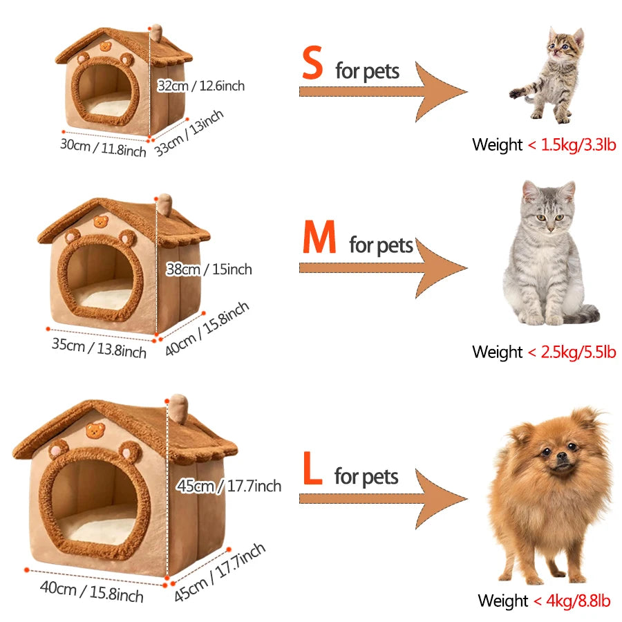 Foldable Pet House: Removable Washable Cat & Small Dog Bed Cave