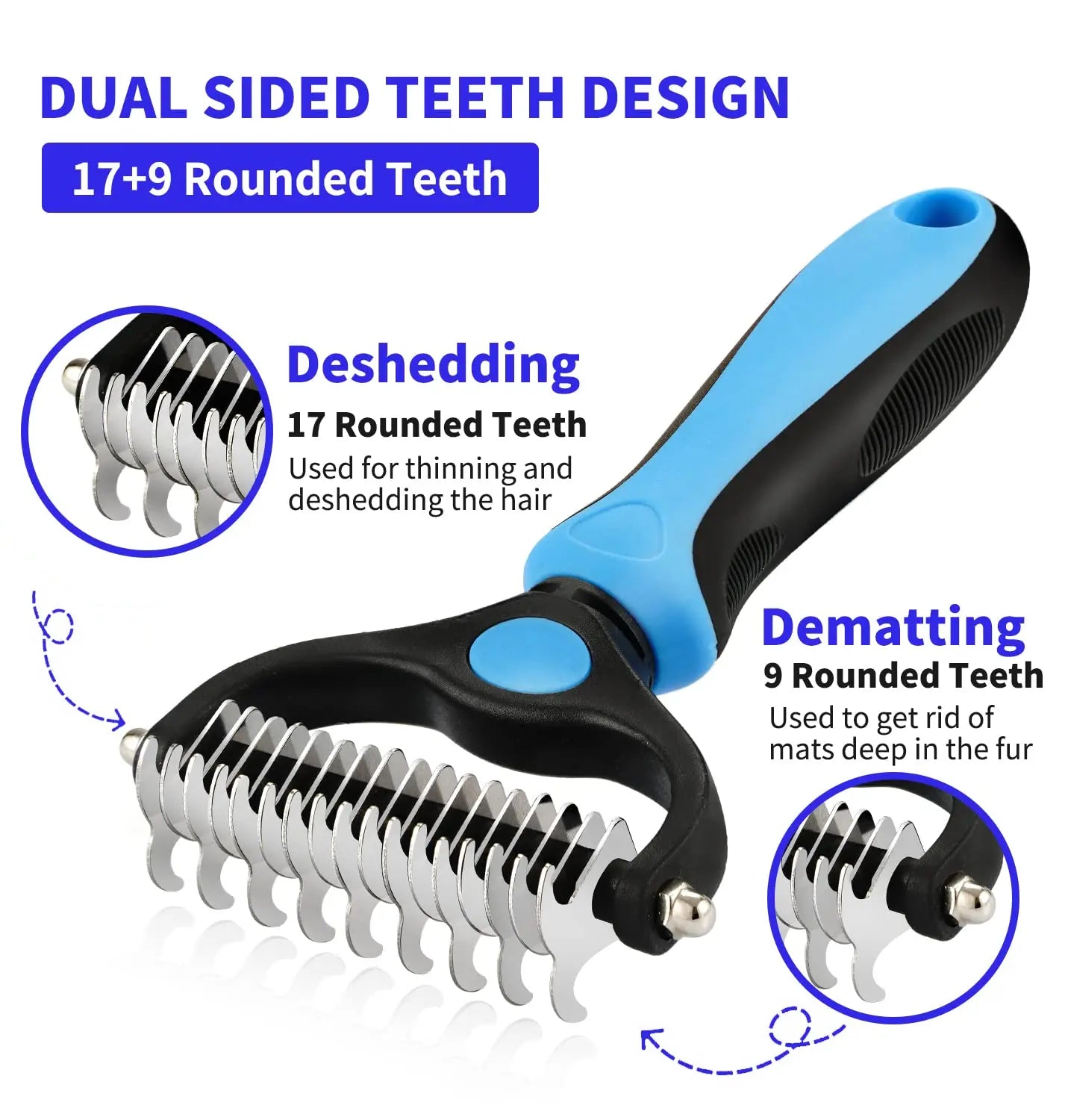 Professional Pet Deshedding Brush & Dematting Comb for Dogs & Cats