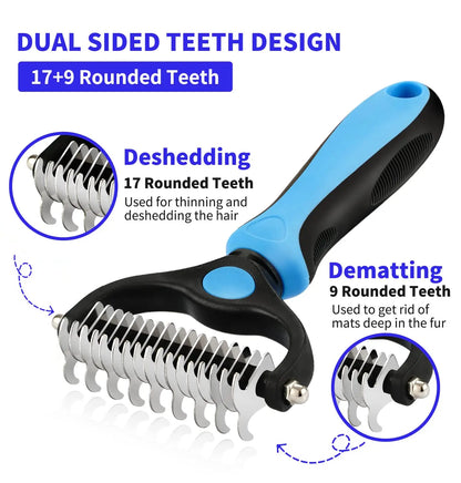 Professional Pet Deshedding Brush & Dematting Comb for Dogs & Cats