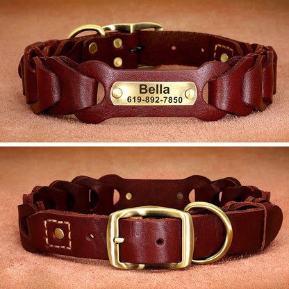 Custom Engraved Genuine Leather Collar for Medium & Large Dogs