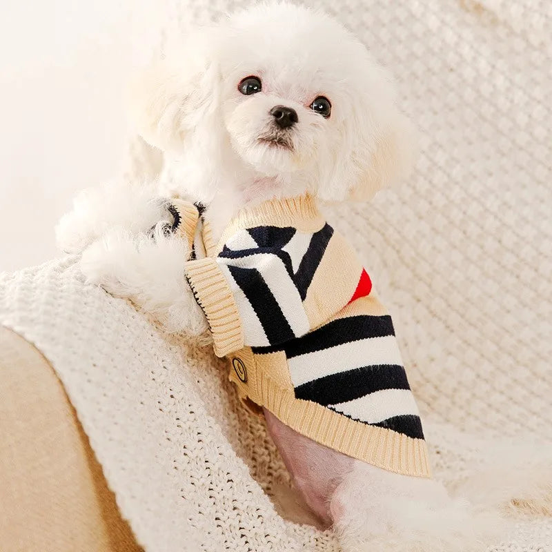 Striped Knitted Dog & Cat Sweater: Warm Winter Cardigan for Small Pets