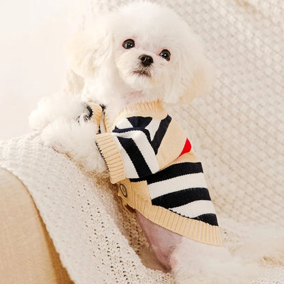 Striped Knitted Dog & Cat Sweater: Warm Winter Cardigan for Small Pets