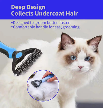 Professional Pet Deshedding Brush & Dematting Comb for Dogs & Cats