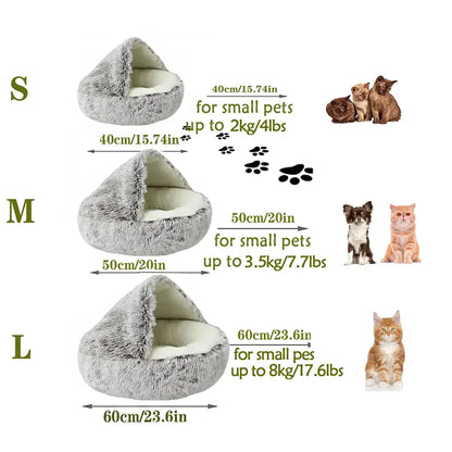 Round Plush Hooded Cat Bed: Cozy Anti-Anxiety Pet Cave