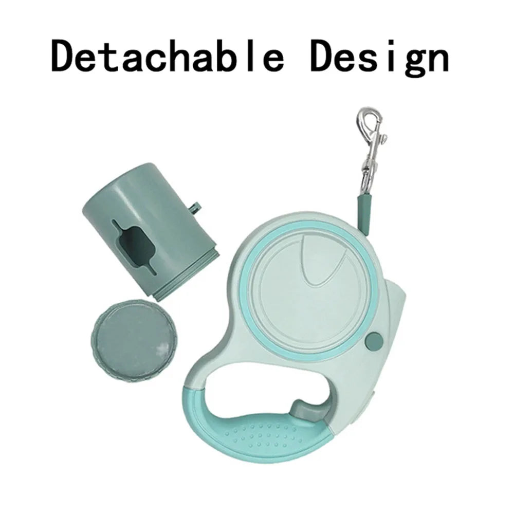 5M Retractable Dog Leash with LED Lights & Waste Bag Dispenser