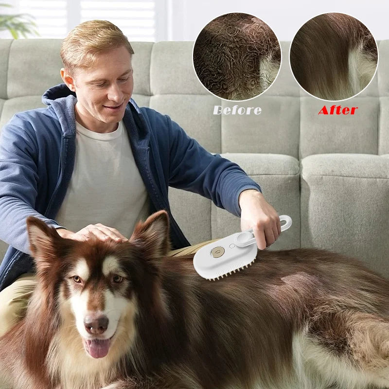 3-in-1 Electric Pet Brush with Steam, Massage & Hair Removal