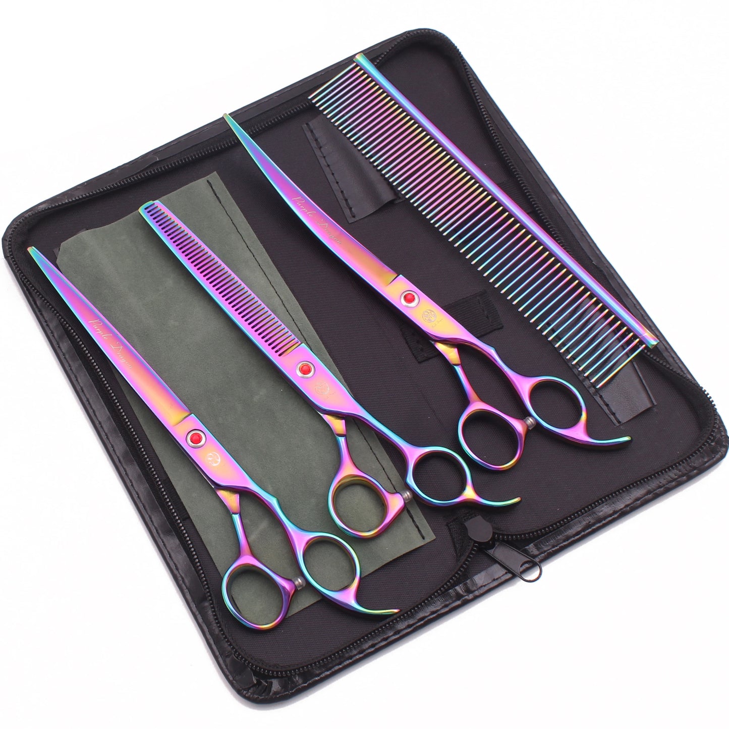 Purple Dragon 8" Professional Dog Grooming Thinning Shears & Comb