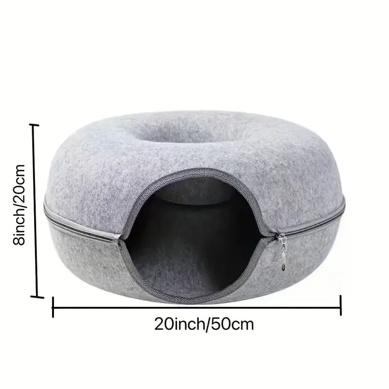 Detachable Felt Cat Tunnel Bed: Round Donut Nest for All Seasons