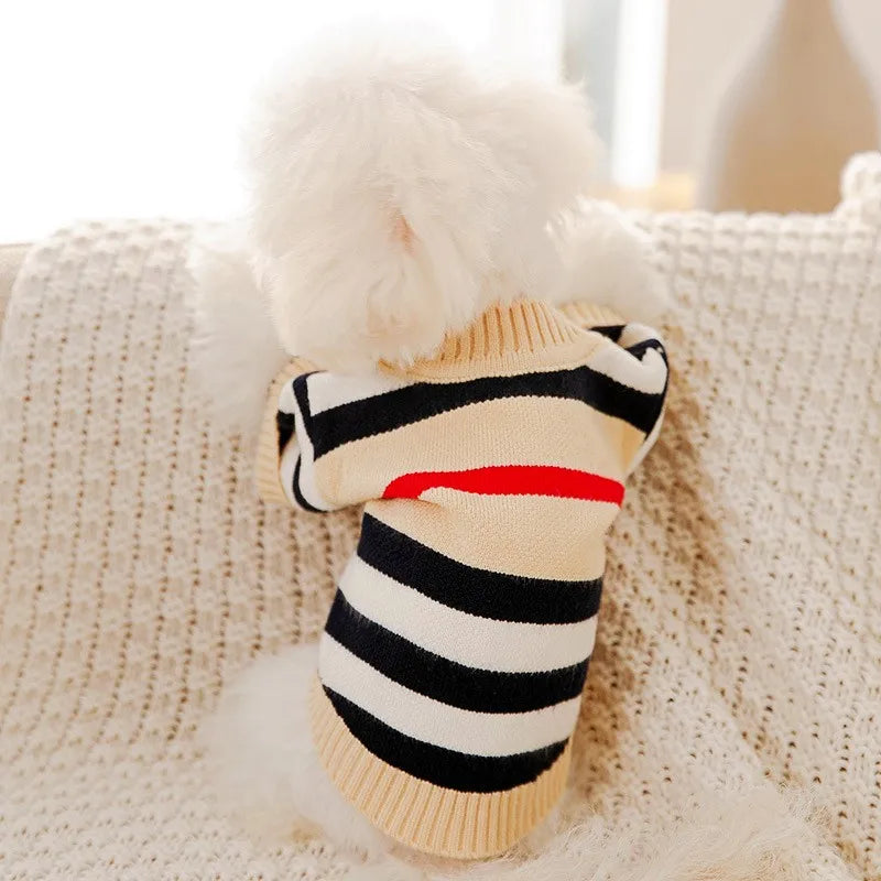 Striped Knitted Dog & Cat Sweater: Warm Winter Cardigan for Small Pets