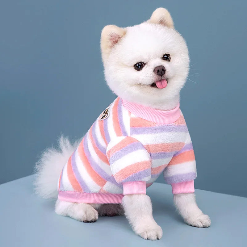 Rainbow Striped Fleece Dog & Cat Vest: Winter Clothes for Small Breeds